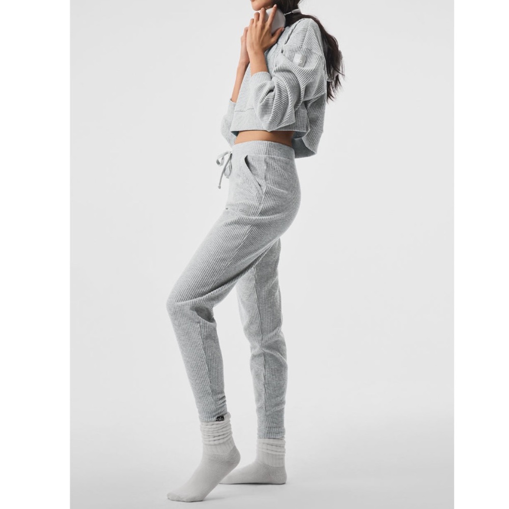Alo Heather Grey Sweatsuit - Muse Sweatpant & Hoodie, Size Small